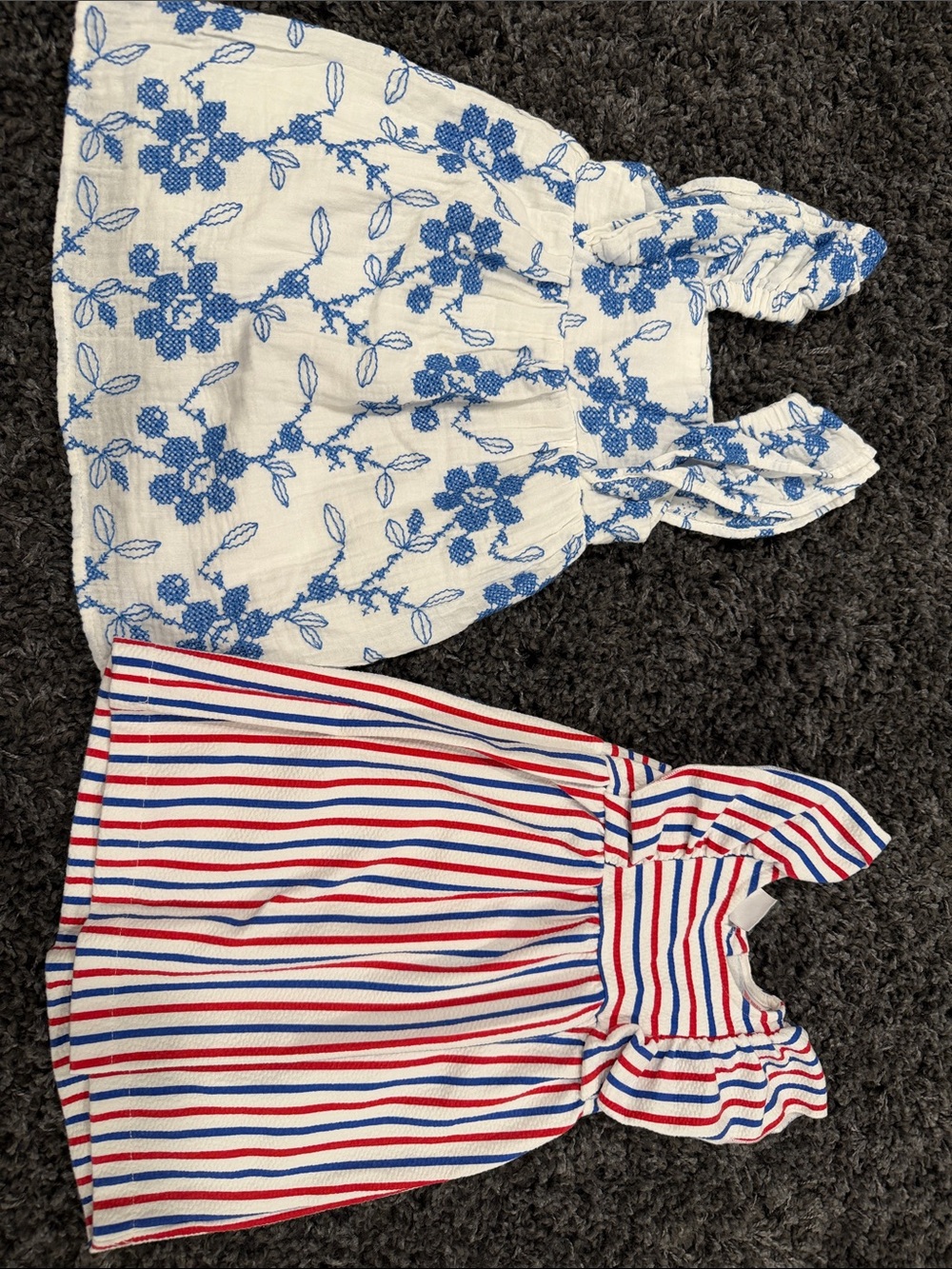 Zara White & Blue Floral and Red-White-Blue Striped Kids Dress Set